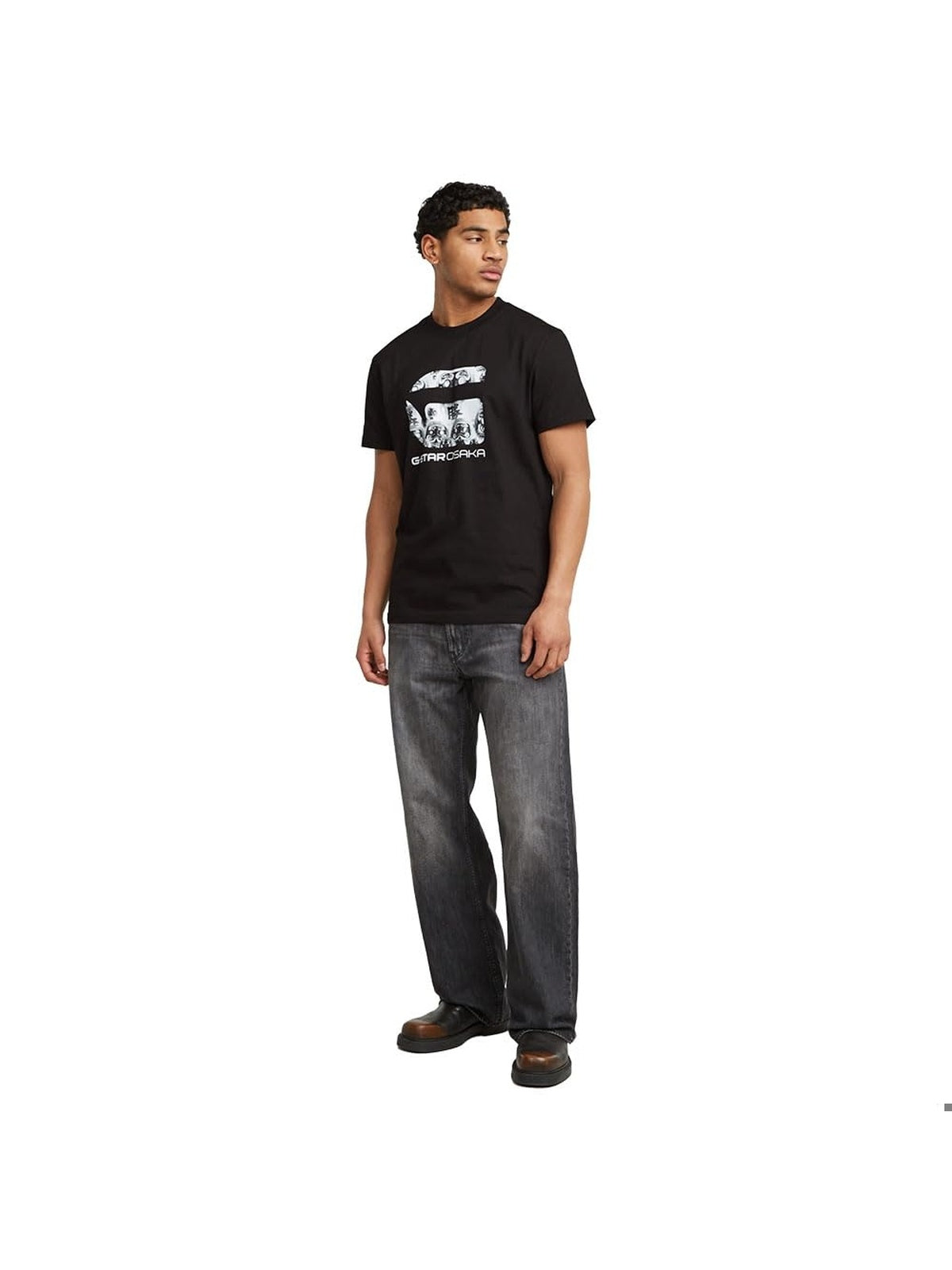 TRICOU G-STAR Osaka R T negru cu imprimeu alb barbati