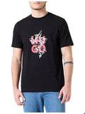 HUGO BOSS Tricou negru cu imprimeu Hugo alb/rozu barbati