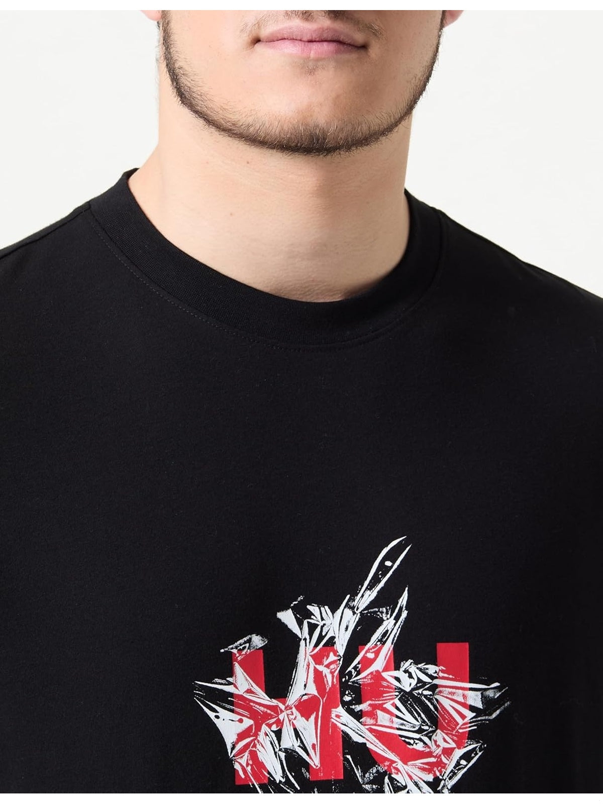 HUGO BOSS Tricou negru cu imprimeu Hugo alb/rozu barbati