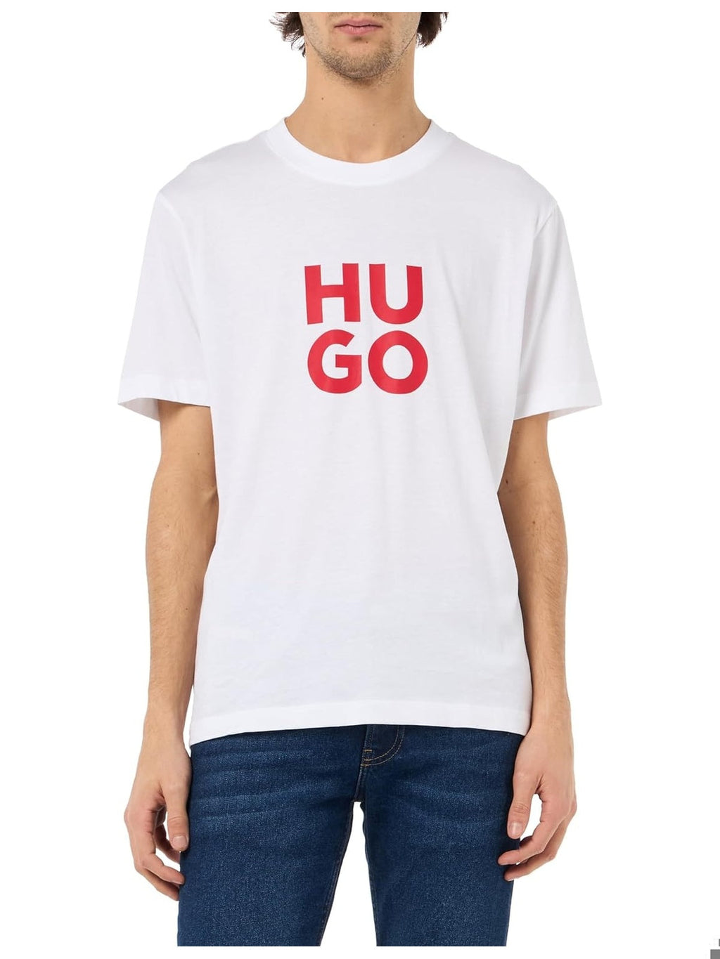 HUGO BOSS Tricou negru cu imprimeu Hugo alb/rozu barbati