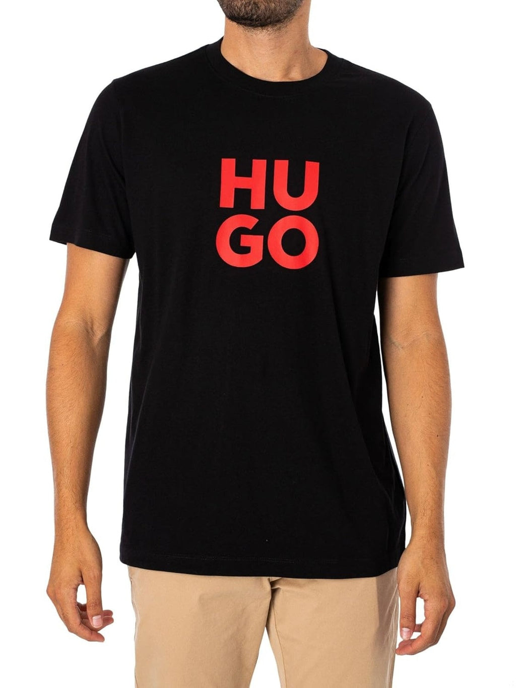 HUGO BOSS Tricou negru cu imprimeu Hugo alb/rozu barbati