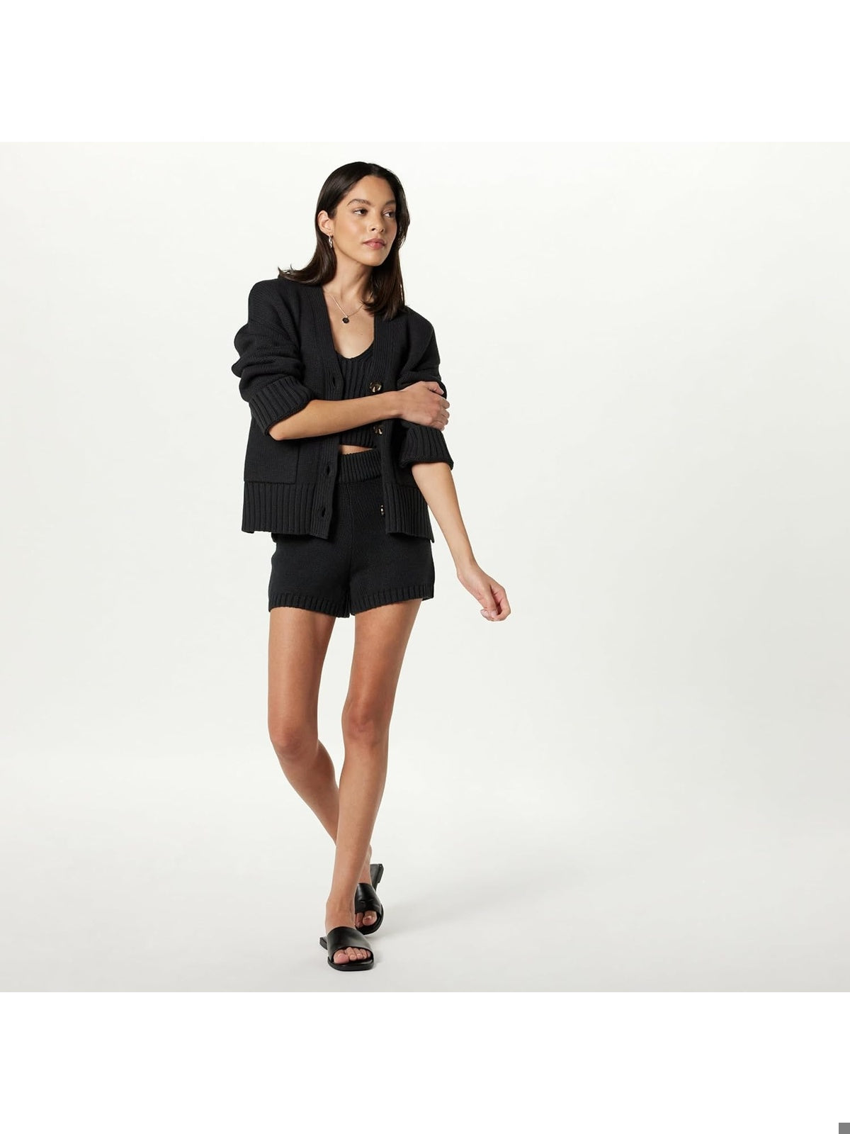 THE DROP Adrienne Panataloni scurti bumbac blend negru femei