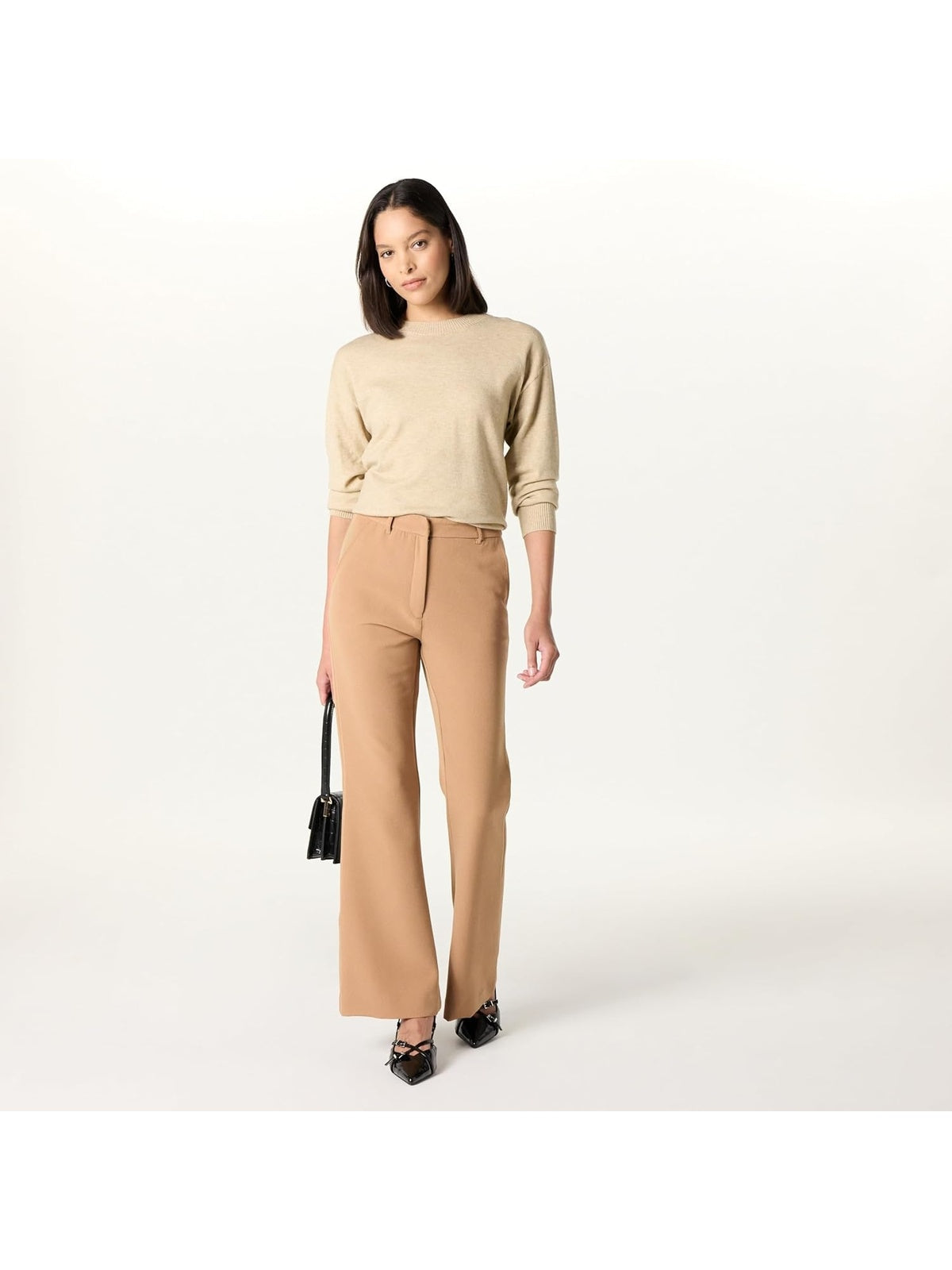 THE DROP Pantaloni largi maro-camel femei