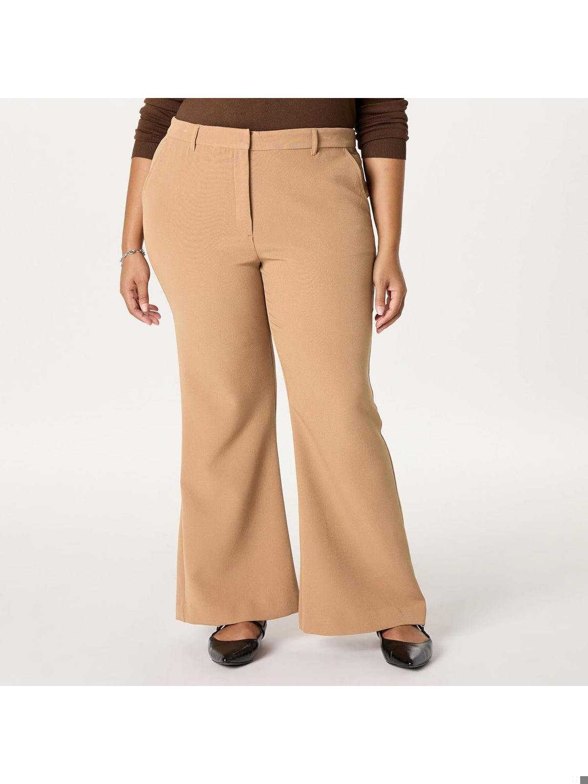 THE DROP Pantaloni largi maro-camel femei