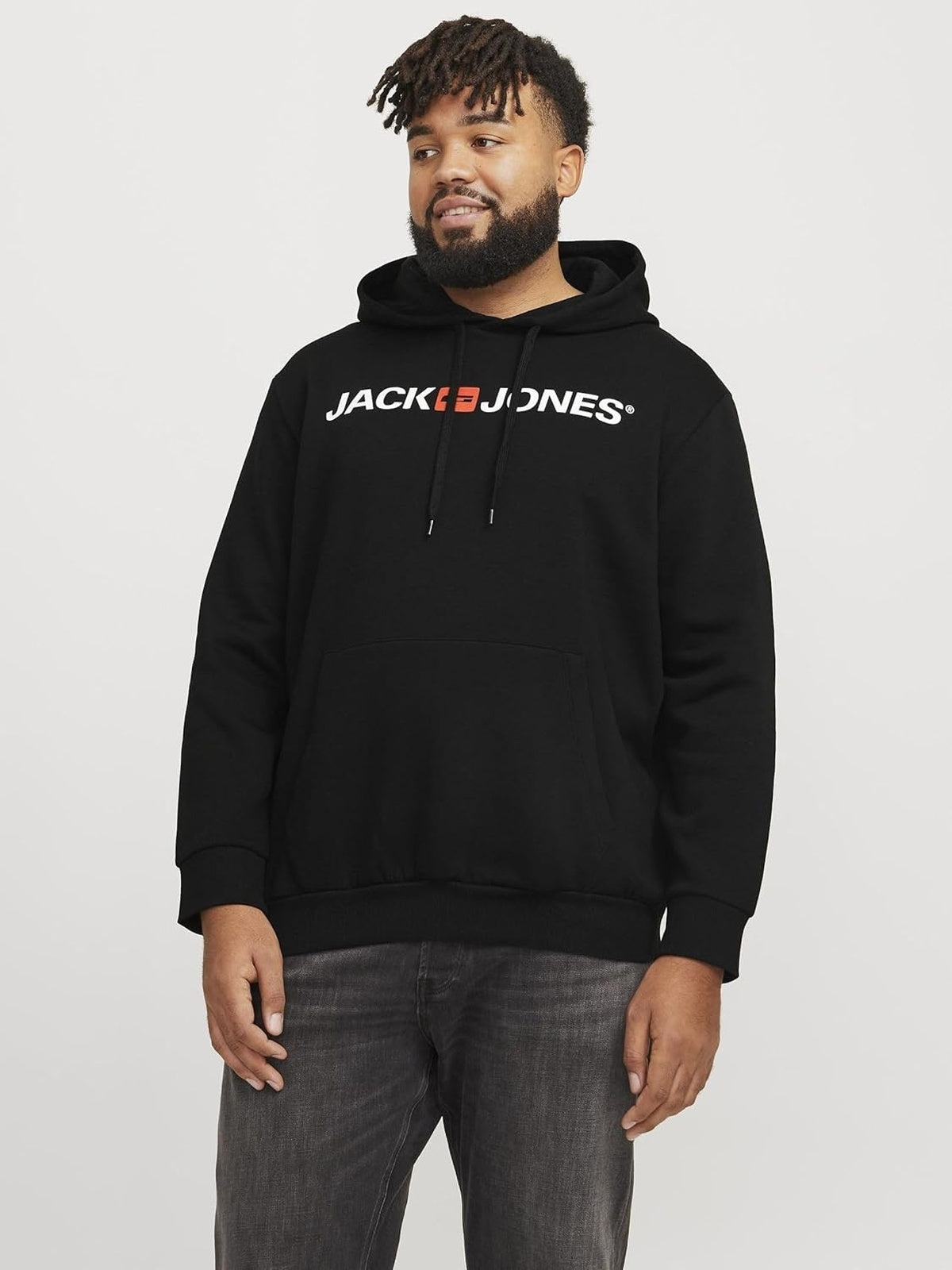 JACK & JONES Hanorac clasic negru cu logo rosu-alb barbati