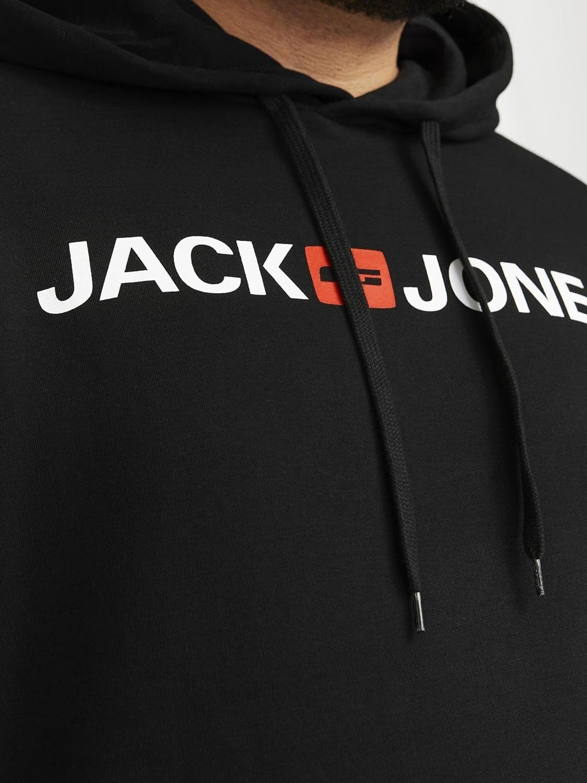 JACK & JONES Hanorac clasic negru cu logo rosu-alb barbati