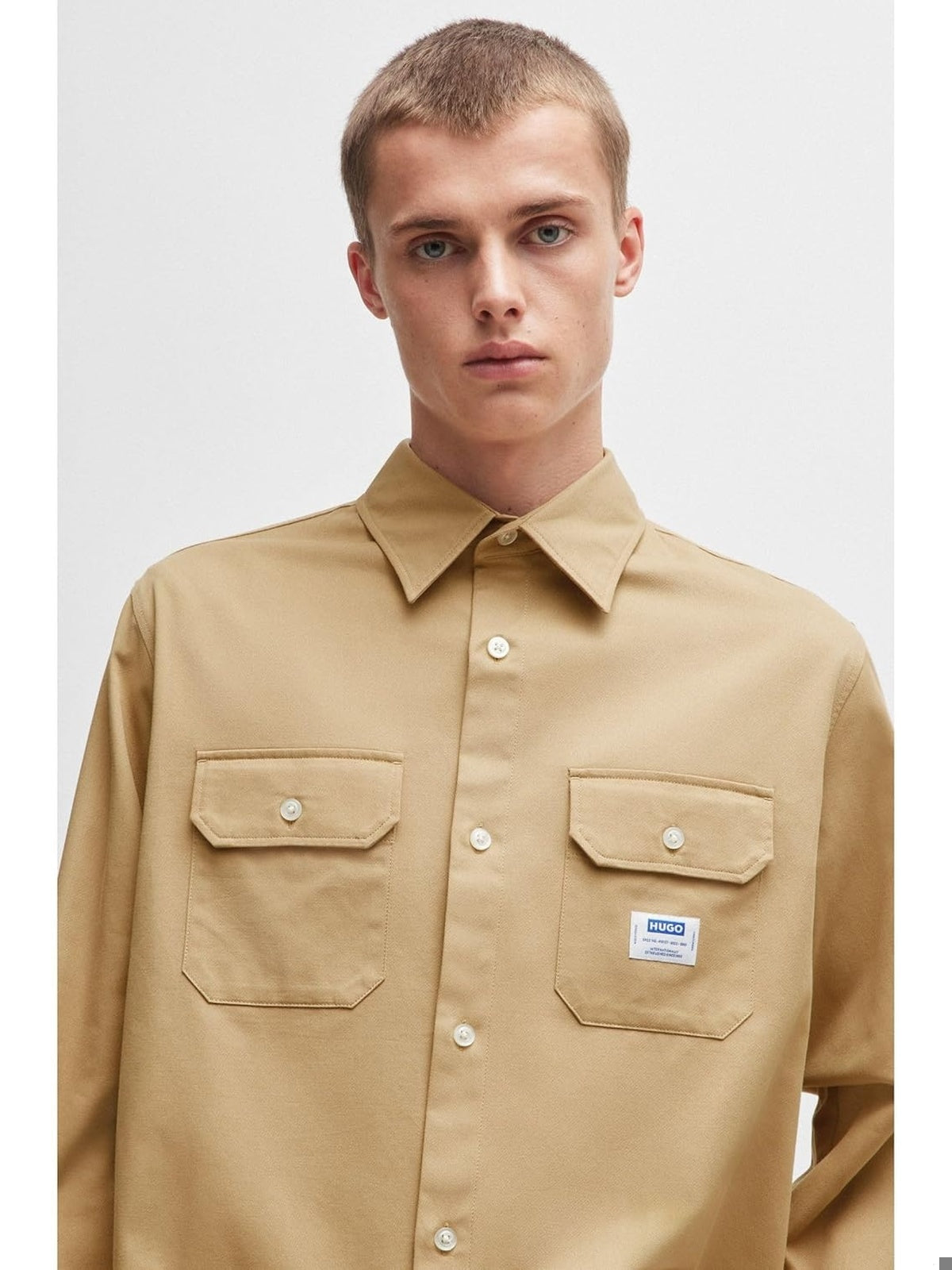 HUGO BOSS Ekynone Camasa cu maneca lunga si buzunare in fata bej barbati