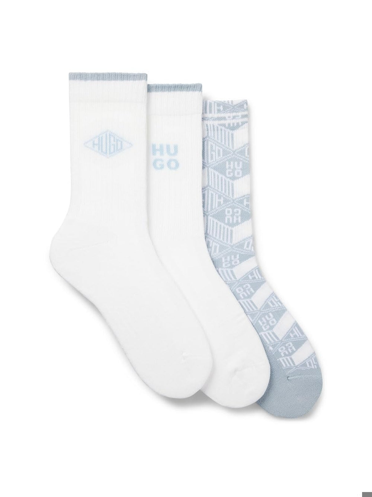 BOSS Set 3 perechi sosete scurte logo HUGO alb-albastru barbati