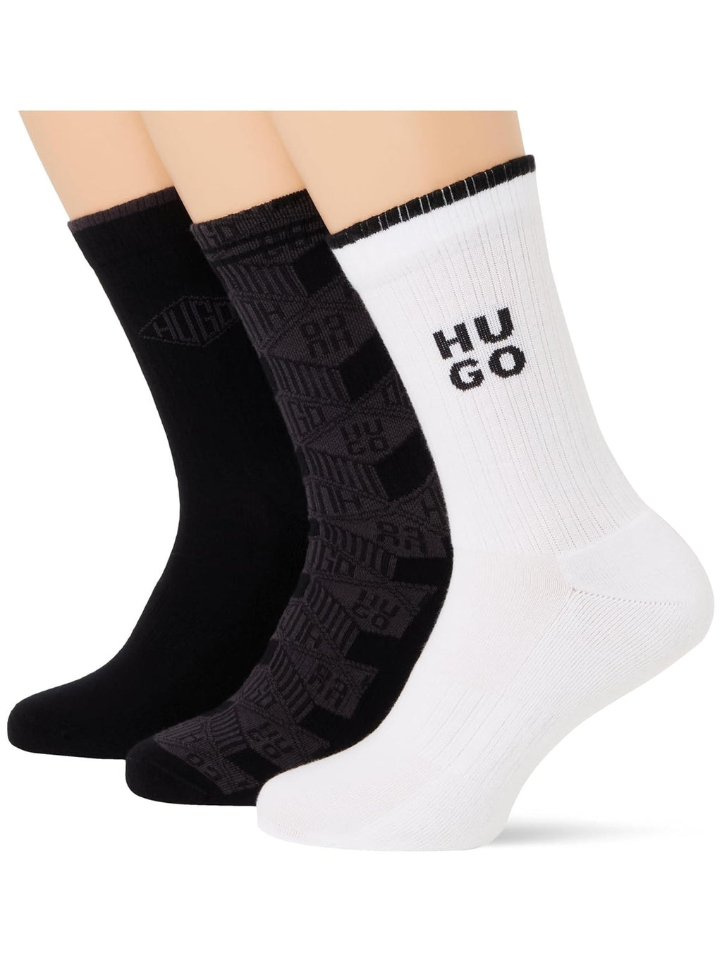 BOSS Set 3 perechi sosete scurte logo HUGO alb-albastru barbati