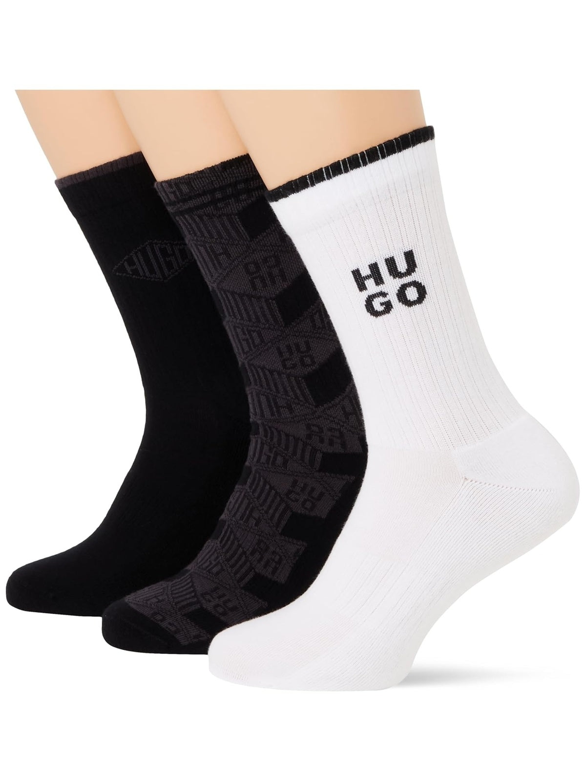 BOSS Set 3 perechi sosete scurte logo HUGO alb-albastru barbati