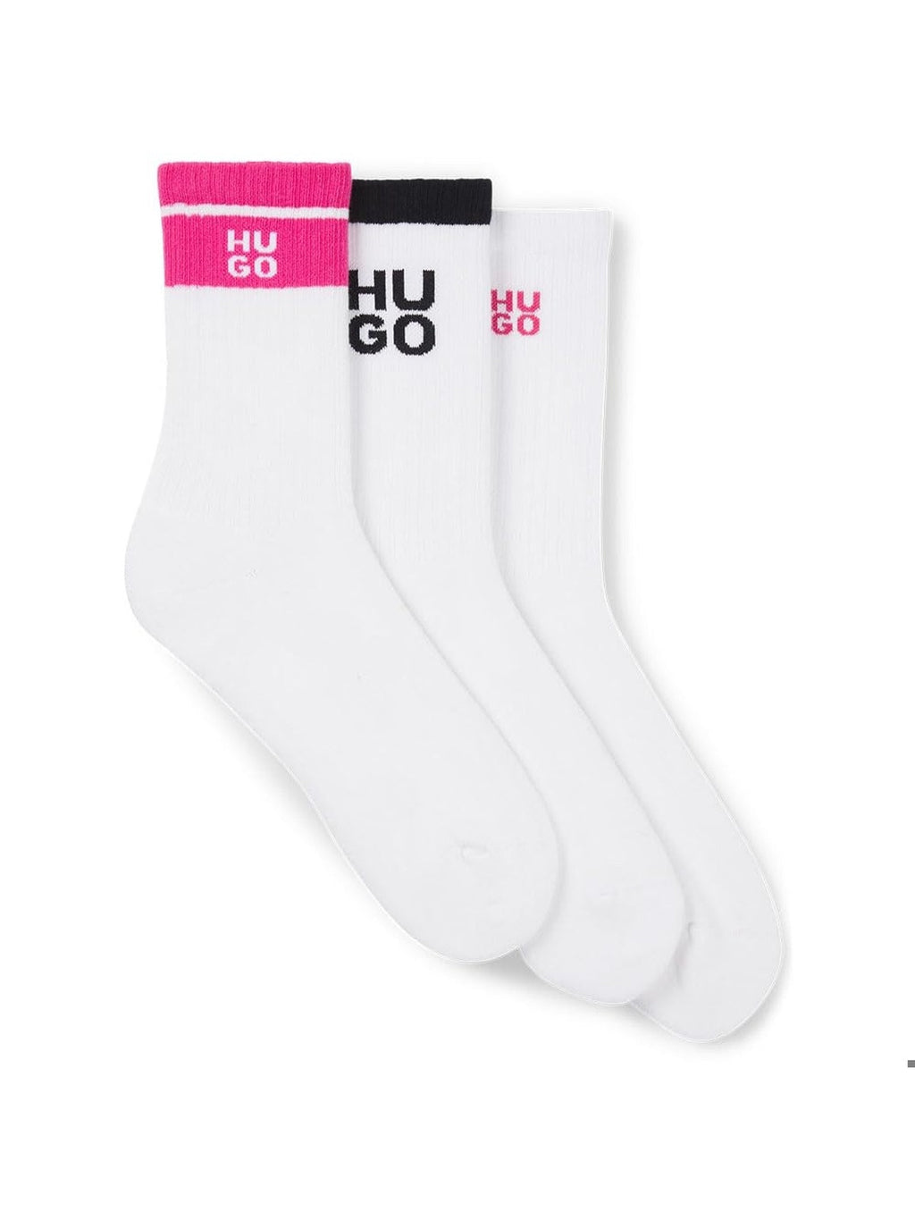 HUGO Set Sosete 3 perechi logo HUGO alb/banda roz femei