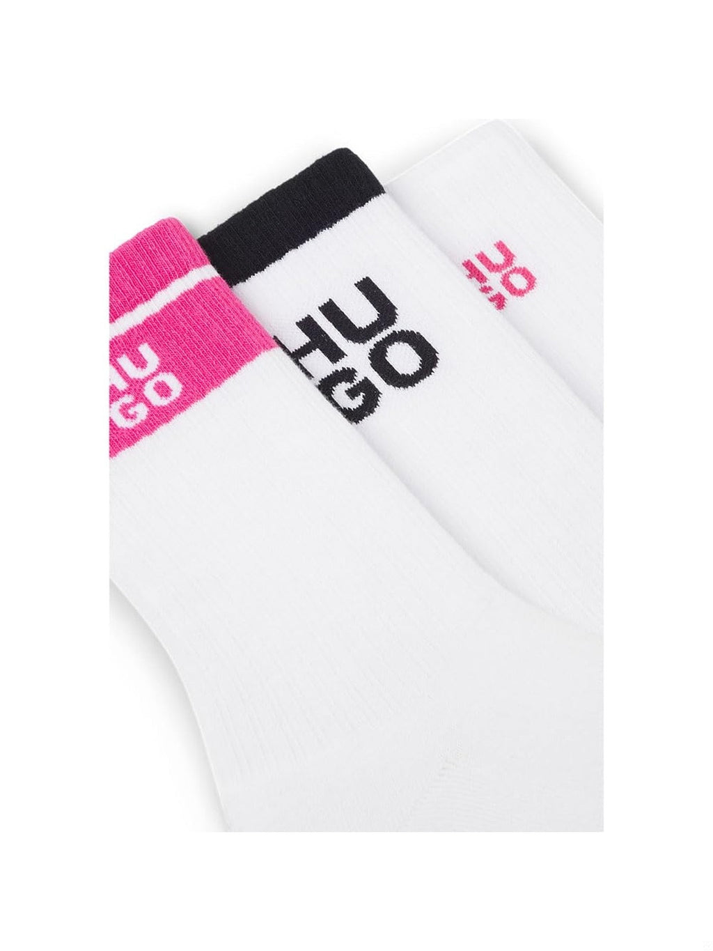 HUGO Set Sosete 3 perechi logo HUGO alb/banda roz femei