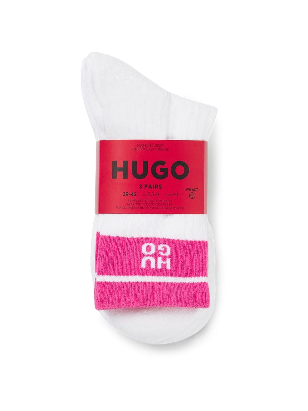 HUGO Set Sosete 3 perechi logo HUGO alb/banda roz femei