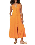 THE DROP Rochie maxi Blanca din in cu nasturi femei