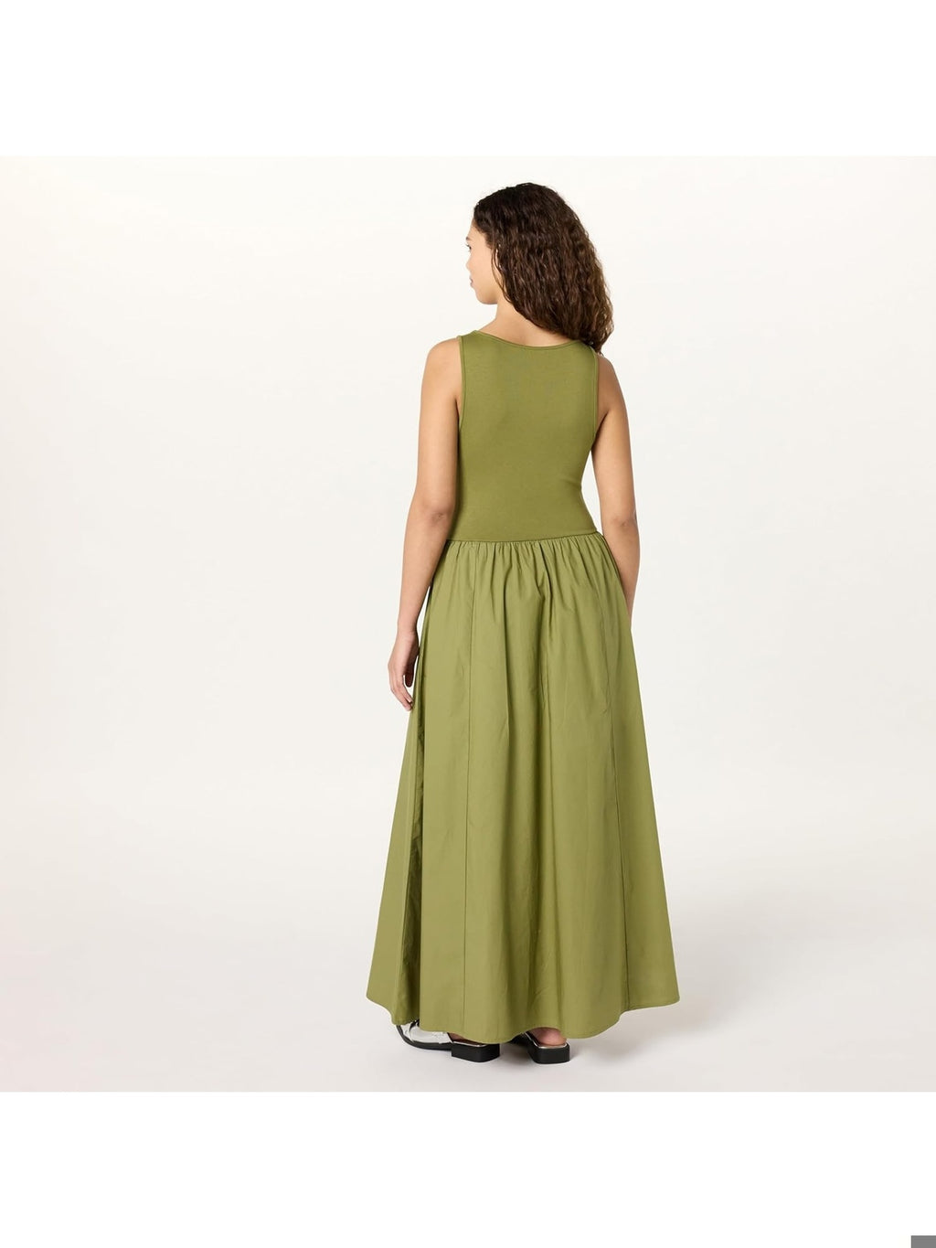 THE DROP Rochie midi plisata din material mixt olive femei