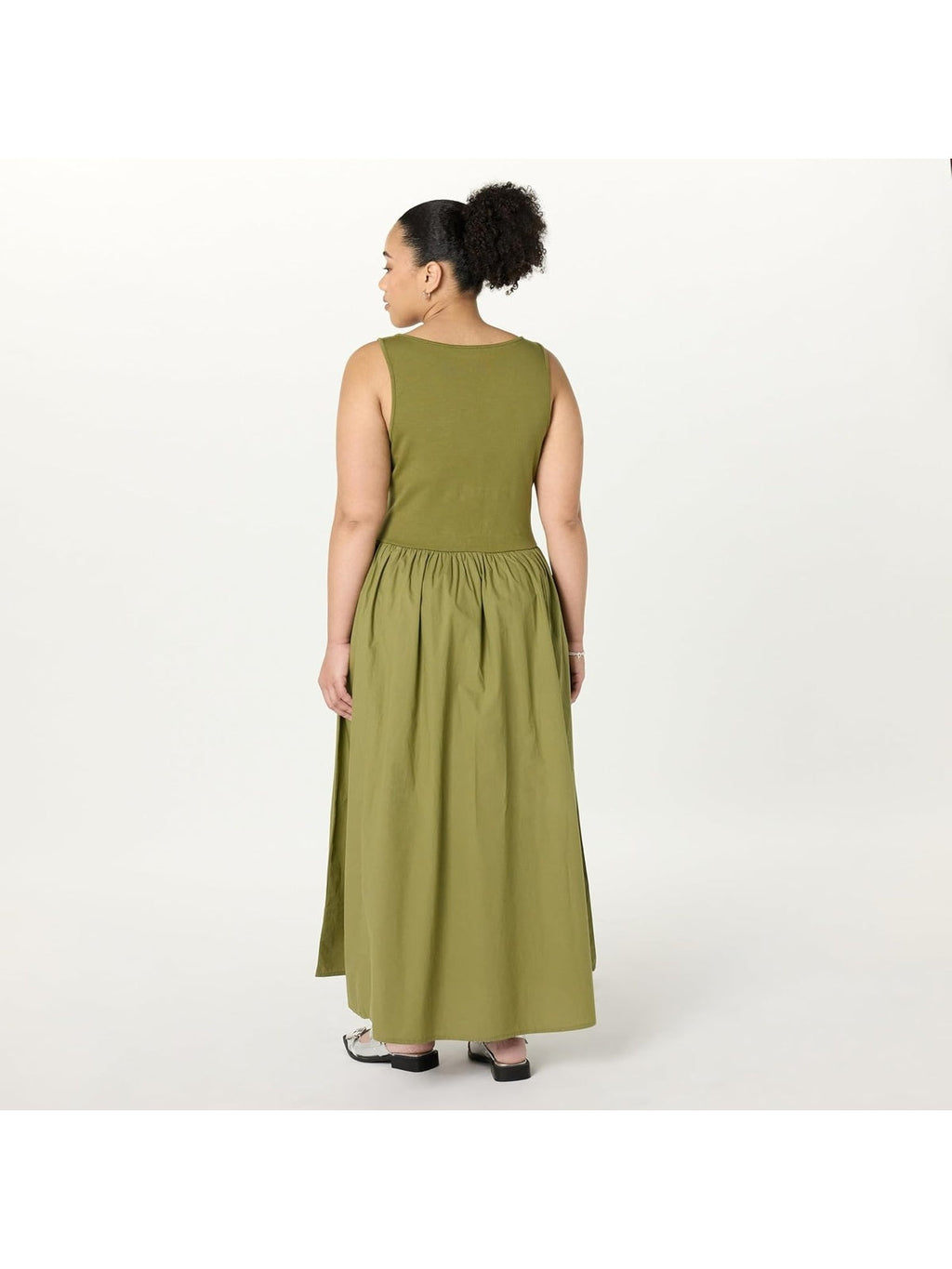 THE DROP Rochie midi plisata din material mixt olive femei