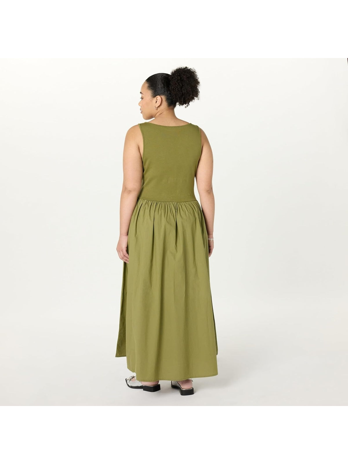 THE DROP Rochie midi plisata din material mixt olive femei