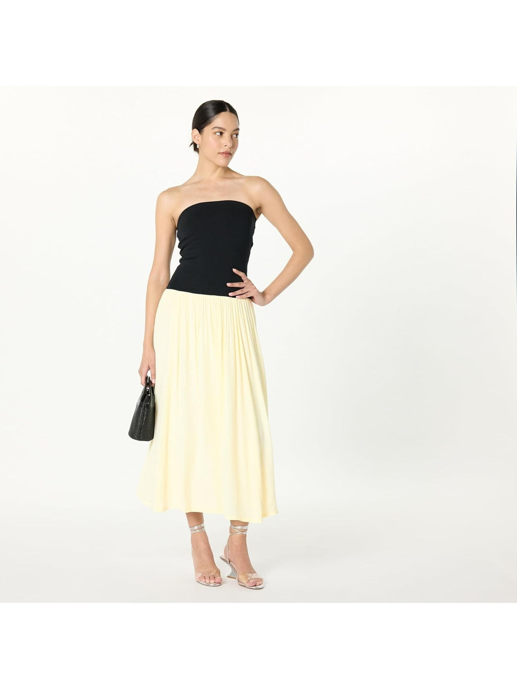 THE DROP Rochie Lilian Rochie maxi fara bretele Negru/Crem femei