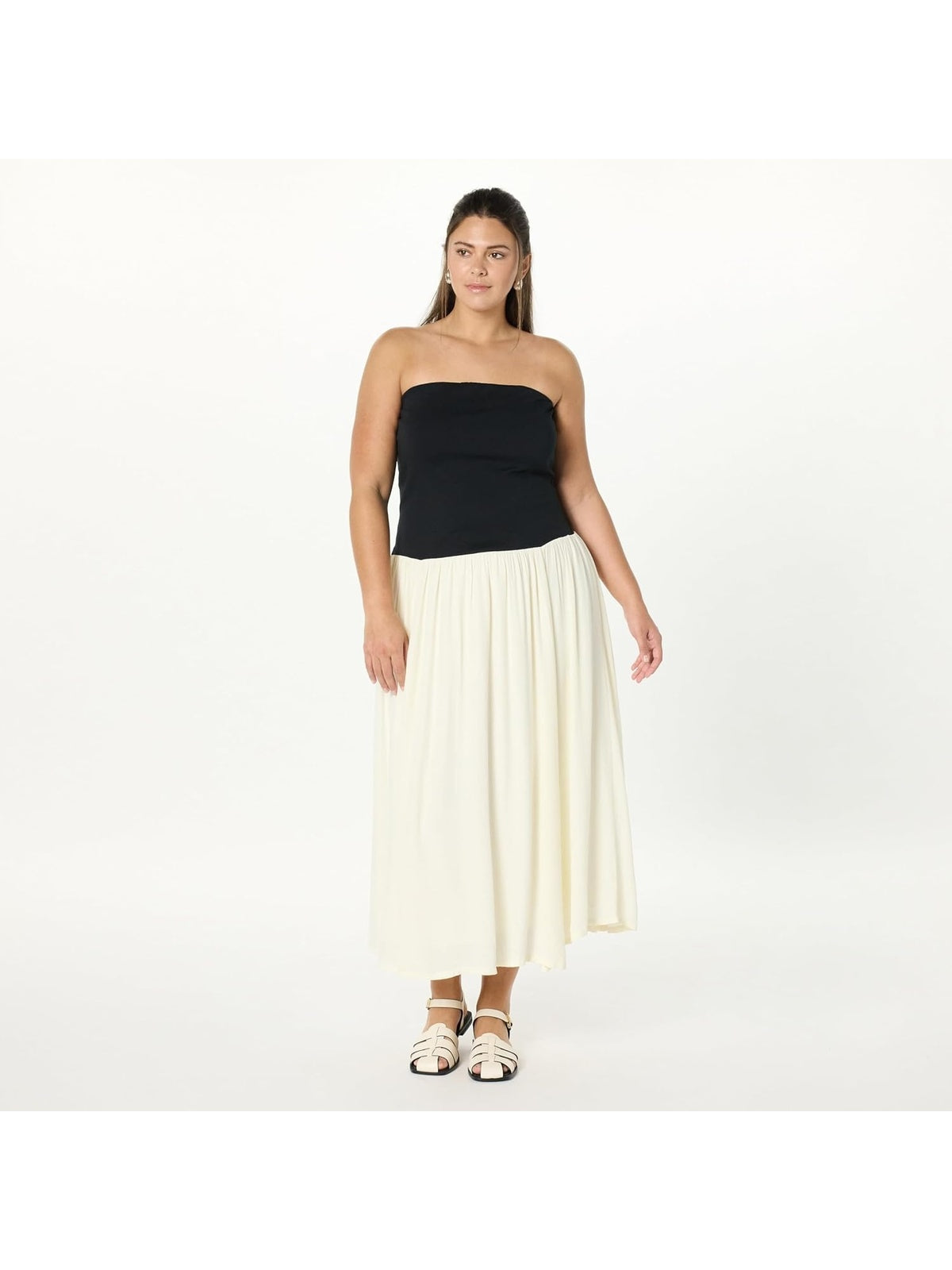 THE DROP Rochie Lilian Rochie maxi fara bretele Negru/Crem femei