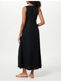 THE DROP Blanca Rochie lunga din in cu nasturi Negru v-neck femei