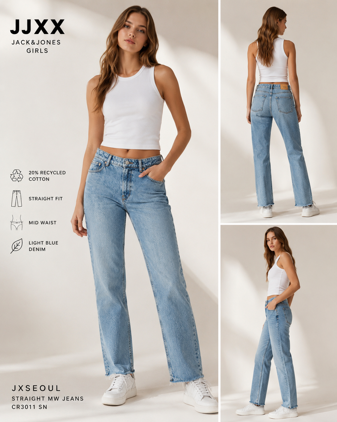 Blugi damă JJXX JXSeoul Straight Mid Waist Light Blue Denim