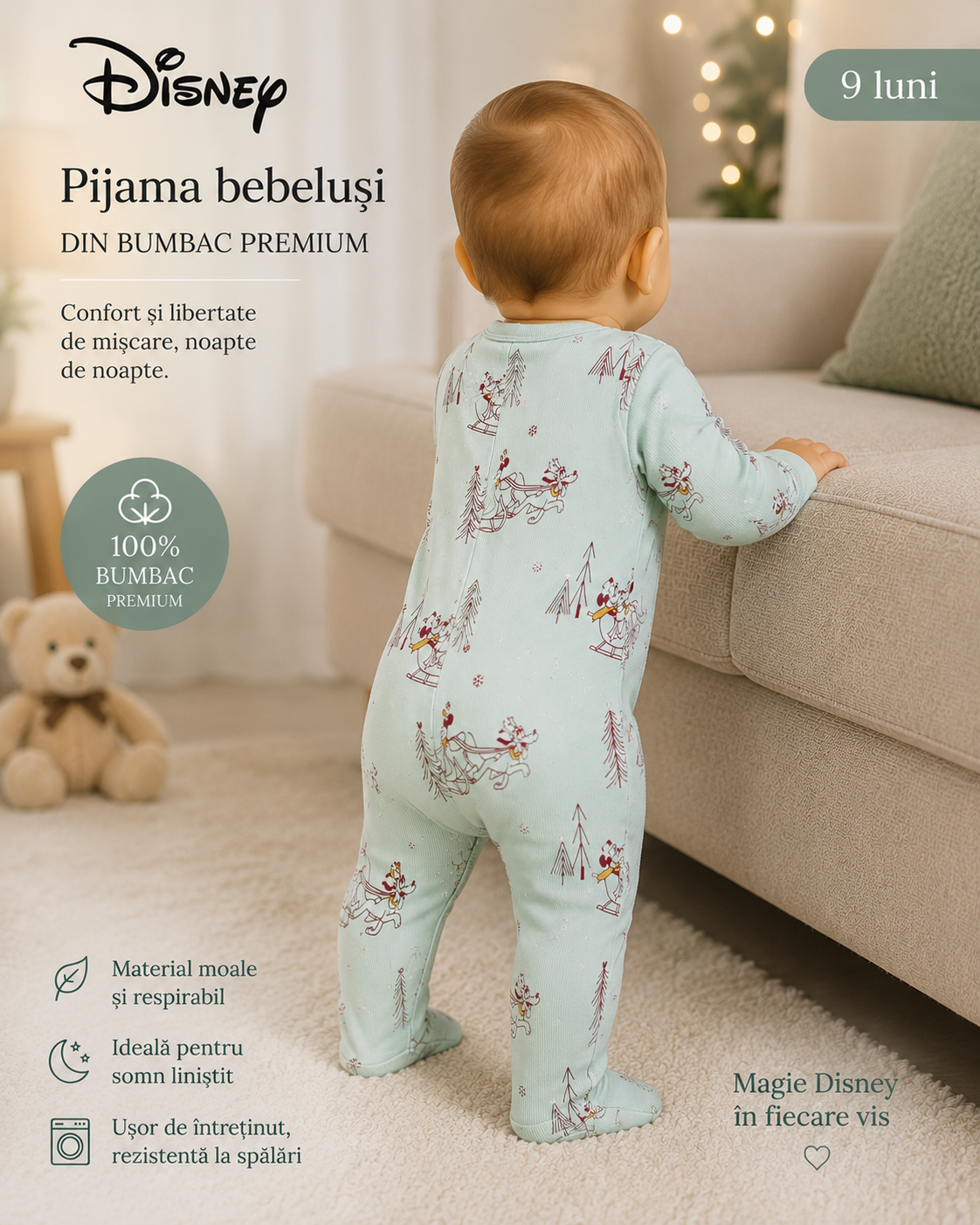 Pijama bebe Disney Mickey & Minnie din bumbac cu tălpi antiderapante – Amazon Essentials