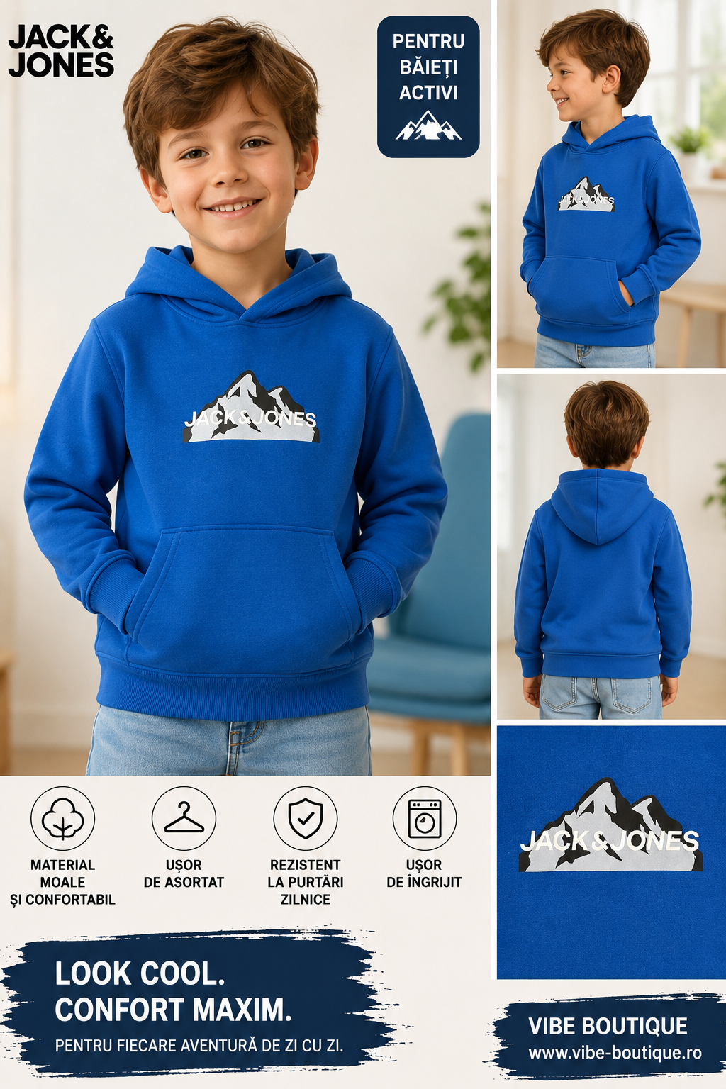 Hanorac copii Jack & Jones Mountain Logo cu glugă
