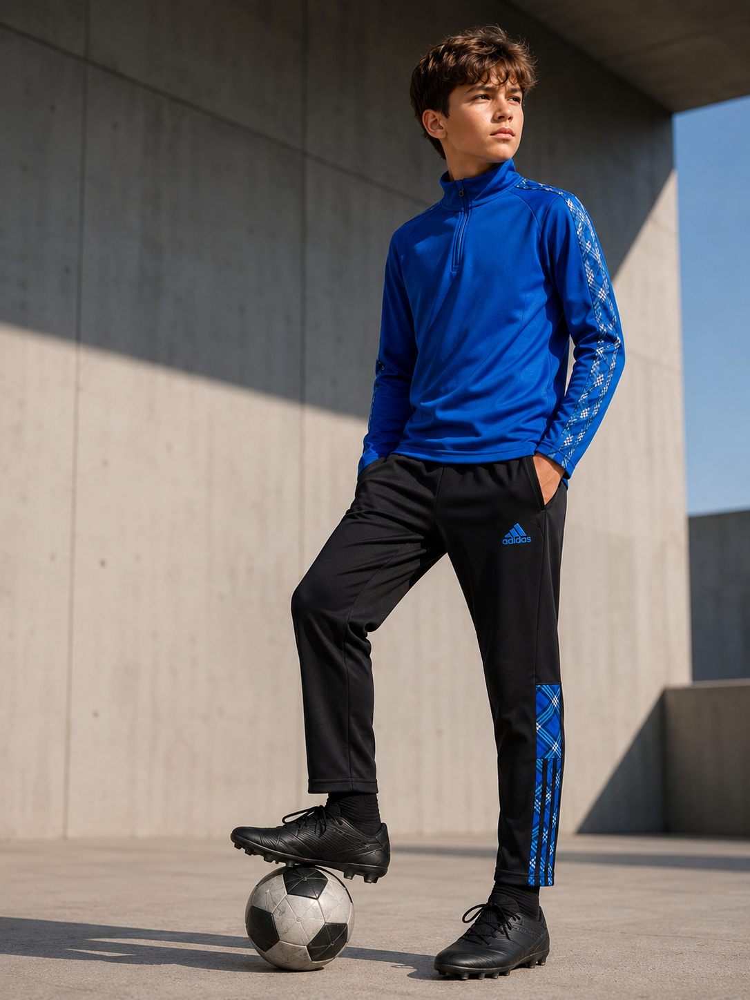 Pantaloni trening copii adidas Tiro Tartan Football Negri/Albaștri