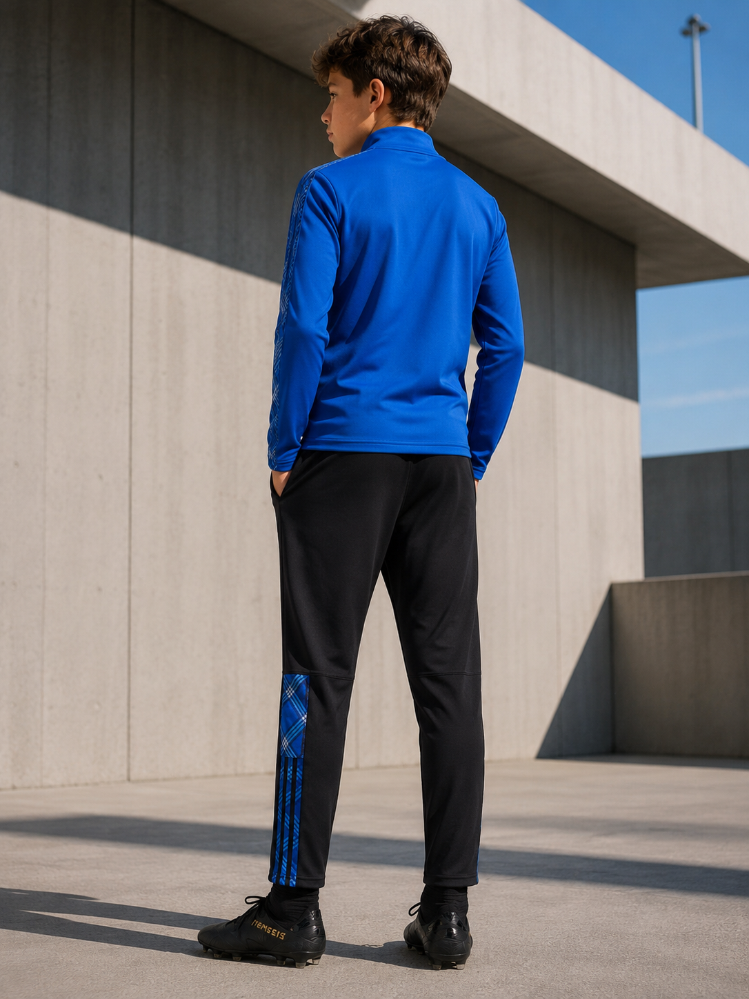 Pantaloni trening copii adidas Tiro Tartan Football Negri/Albaștri