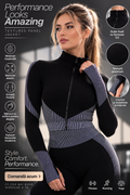 Design by M-17 – Bluză Sport Seamless Premium cu Fermoar Textured Panel Black/Grey