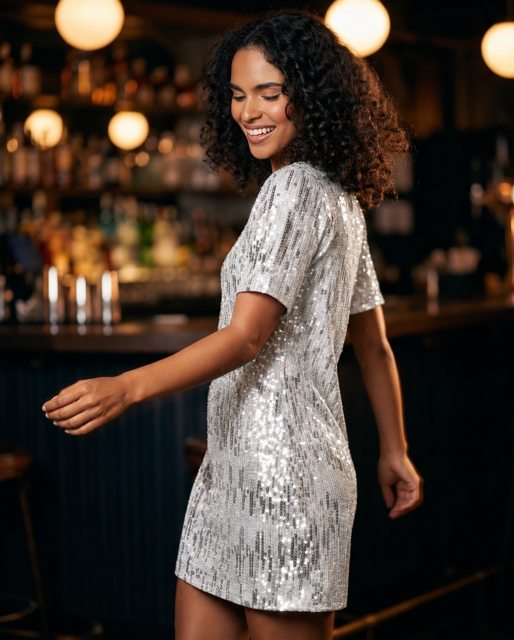 THE DROP Rochie mini Reina cu paiete – Argintiu / Negru / Albastru