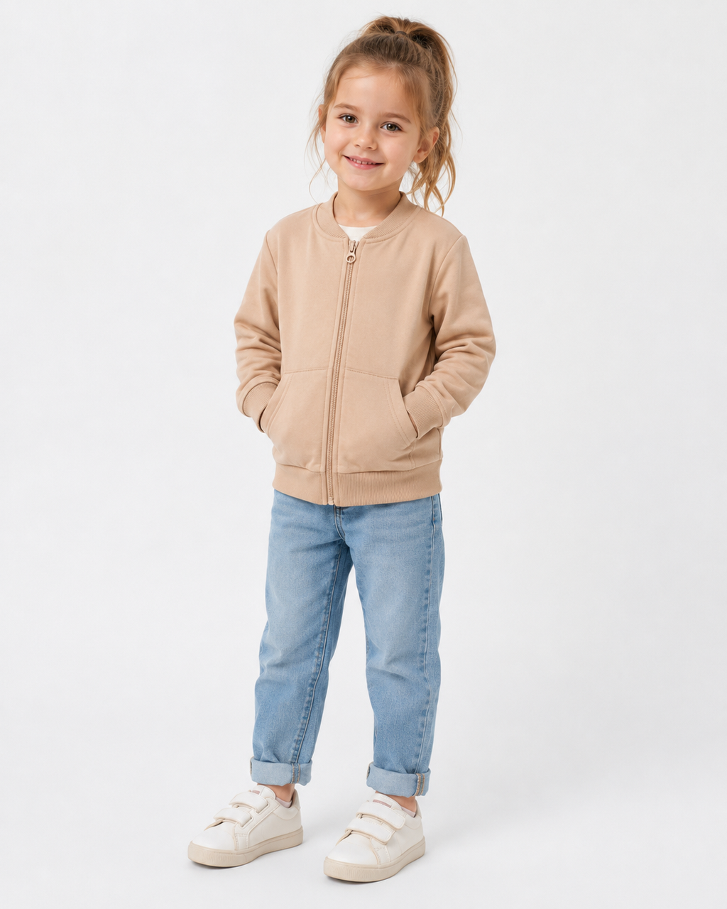 Hanorac copii Pinokio Lovely Day cu fermoar, 100% bumbac, bej