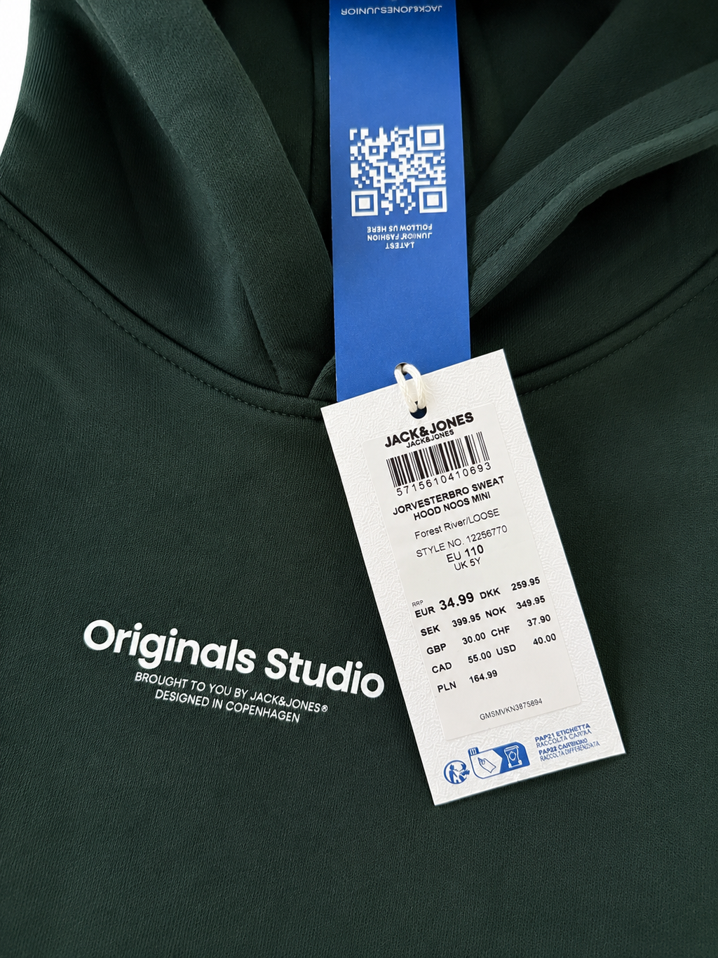 Hanorac copii Jack & Jones Originals Studio cu glugă – Forest River