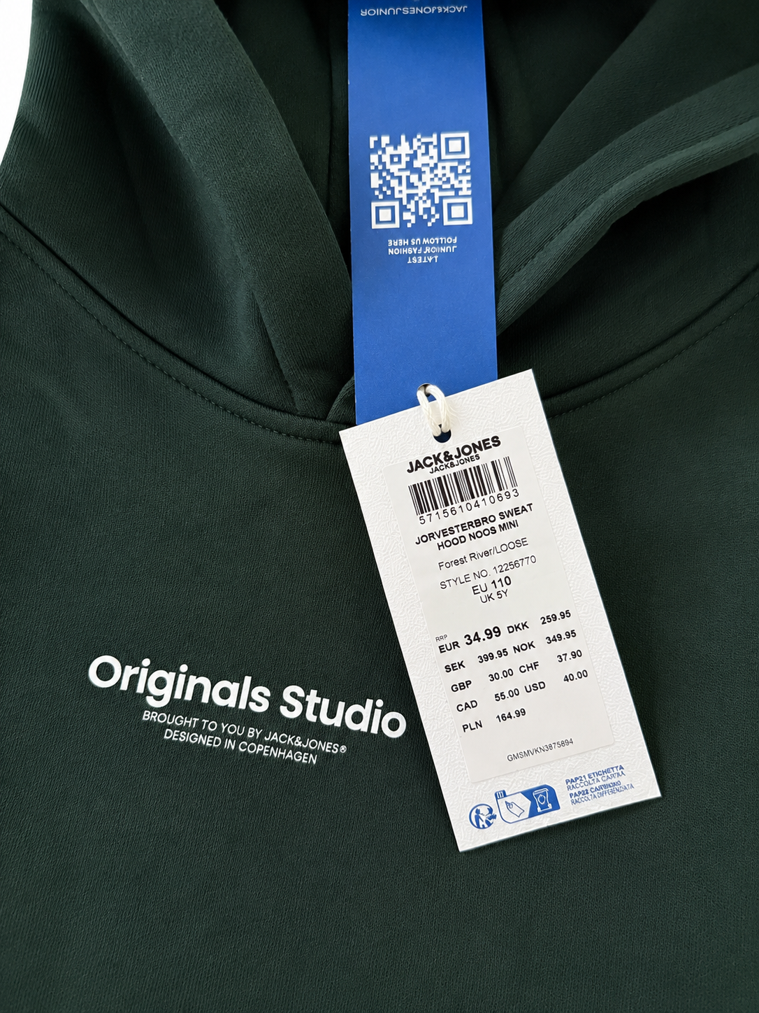 Hanorac copii Jack & Jones Originals Studio cu glugă – Forest River