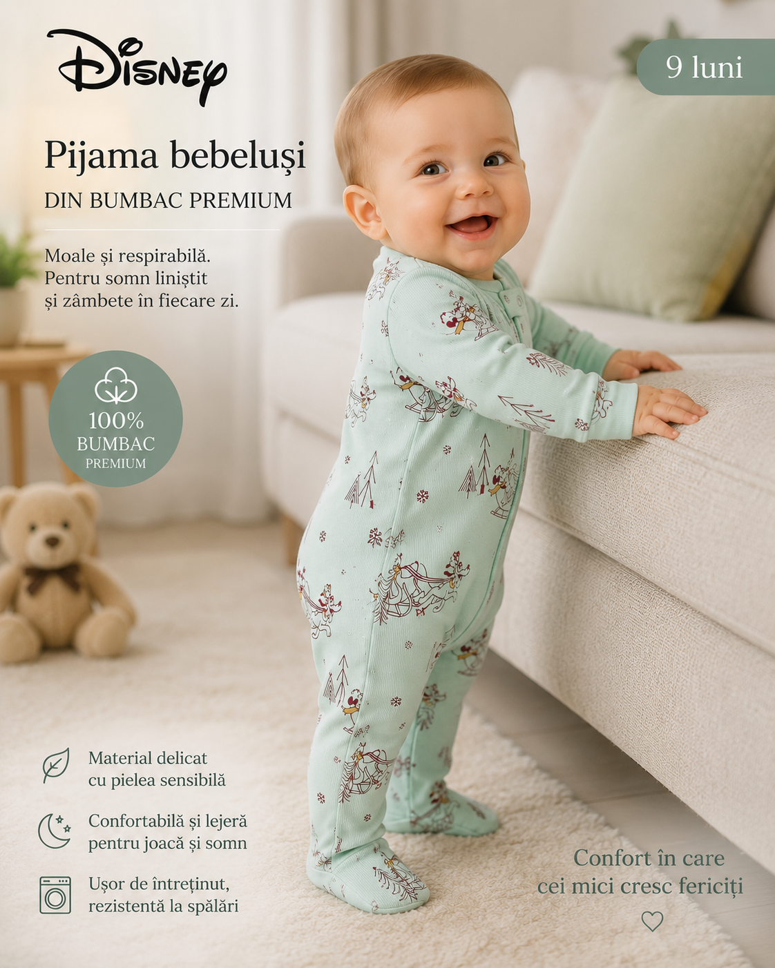 Pijama bebe Disney Mickey & Minnie din bumbac cu tălpi antiderapante – Amazon Essentials