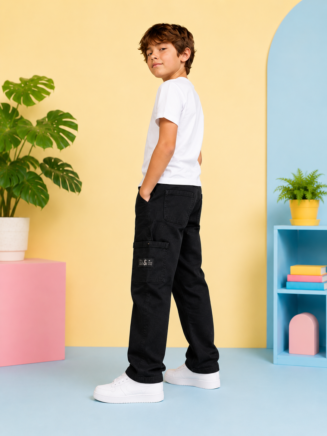 Jack & Jones Junior Carpenter Pants Black – Pantaloni Cargo Băieți – 98% Bumbac