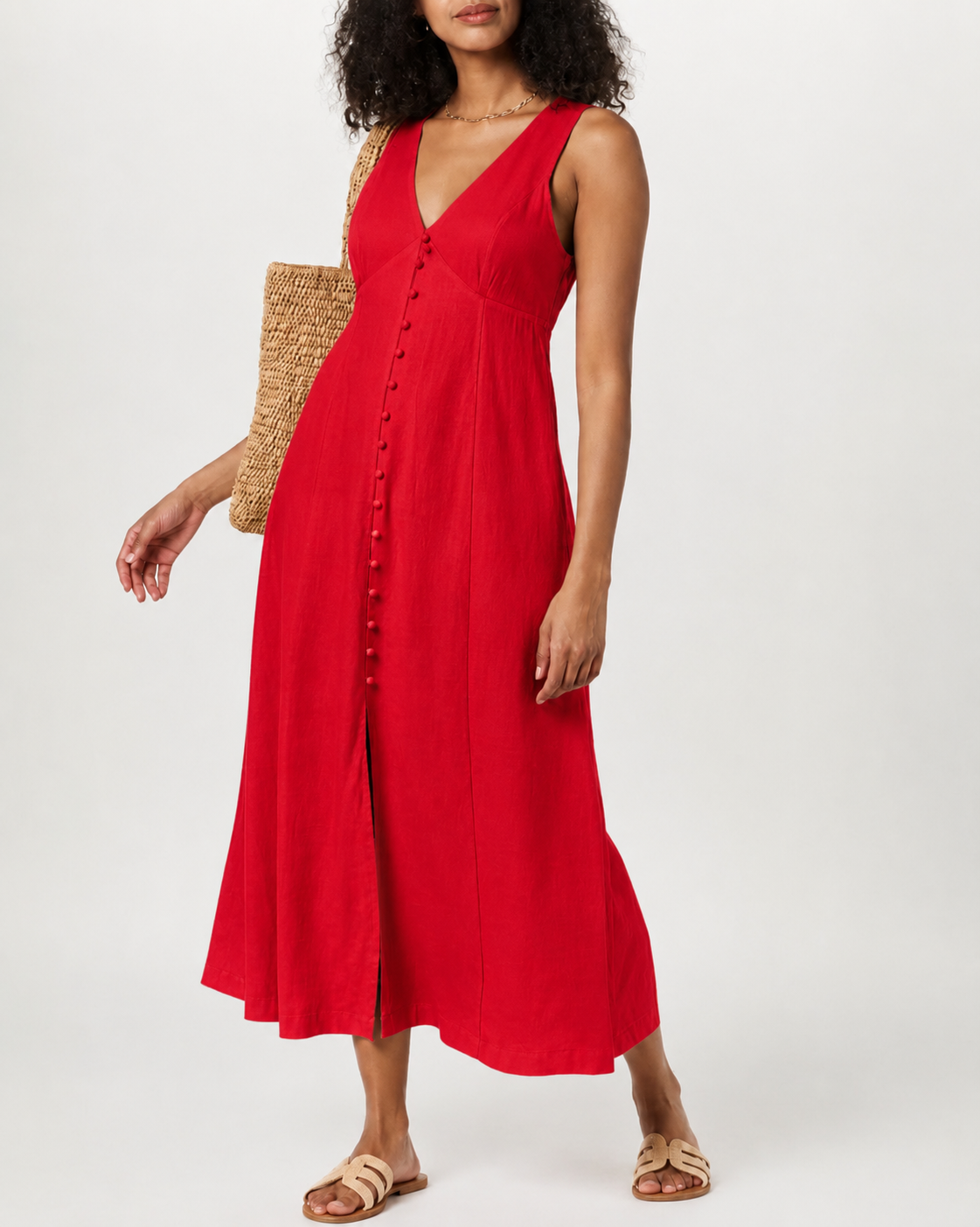 Rochie Maxi cu Decolteu în V și Nasturi Decorativi – The Drop