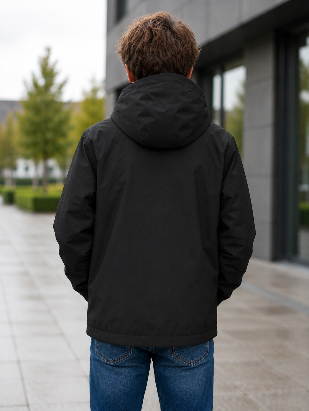 Jack & Jones Junior – Geacă ușoară impermeabilă pentru băieți, cu glugă – Negru