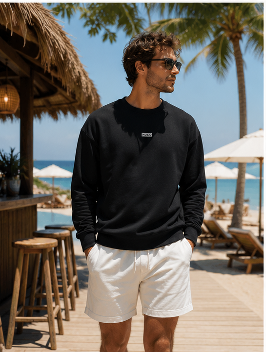 HUGO Naviu Bluză Bărbați Neagră 100% Bumbac Relaxed Fit – XL