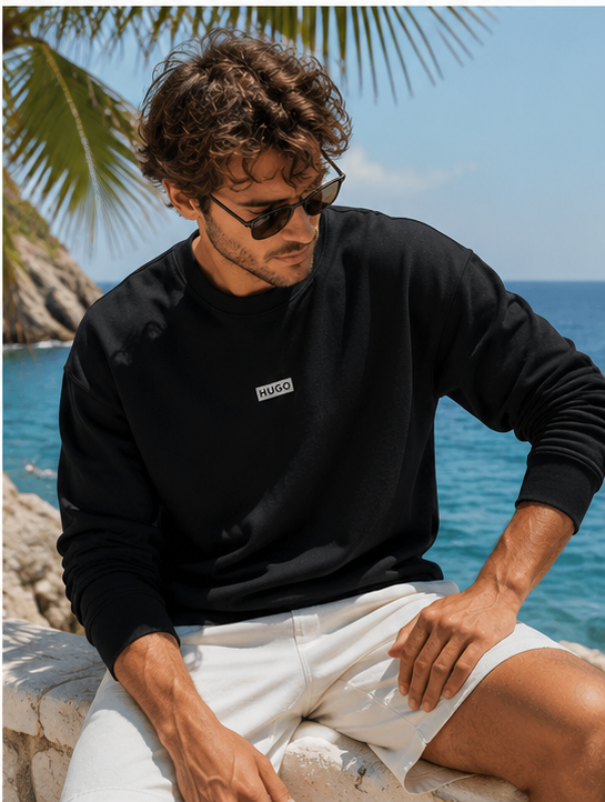 HUGO Naviu Bluză Bărbați Neagră 100% Bumbac Relaxed Fit – XL