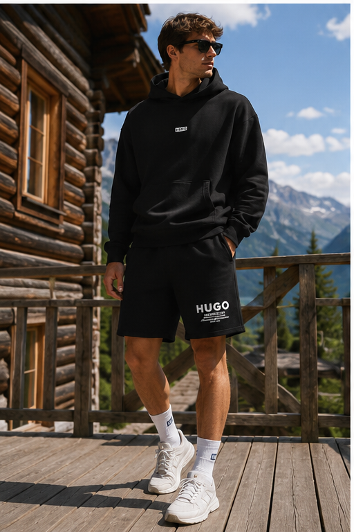 HUGO Nazardo Hanorac Bărbați Negru 100% Bumbac Relaxed Fit