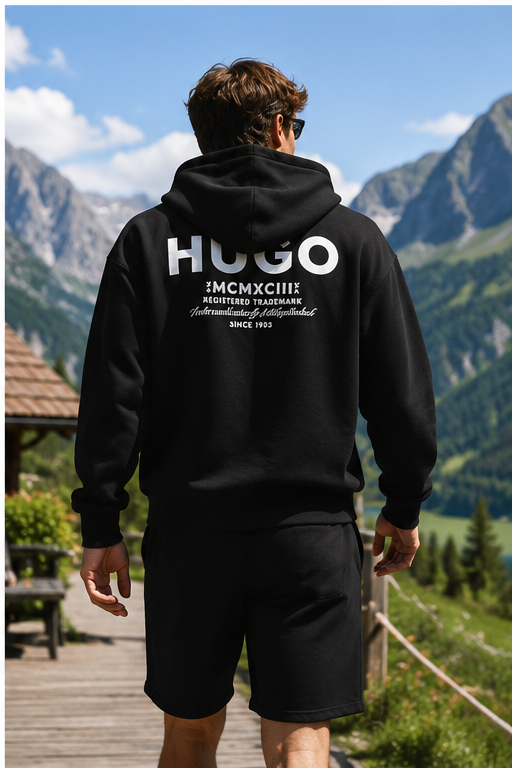 HUGO Nazardo Hanorac Bărbați Negru 100% Bumbac Relaxed Fit