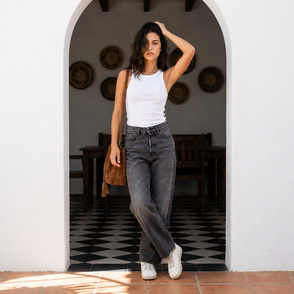 Blugi HUGO Jeans 933 Culotte Fit Gri Închis