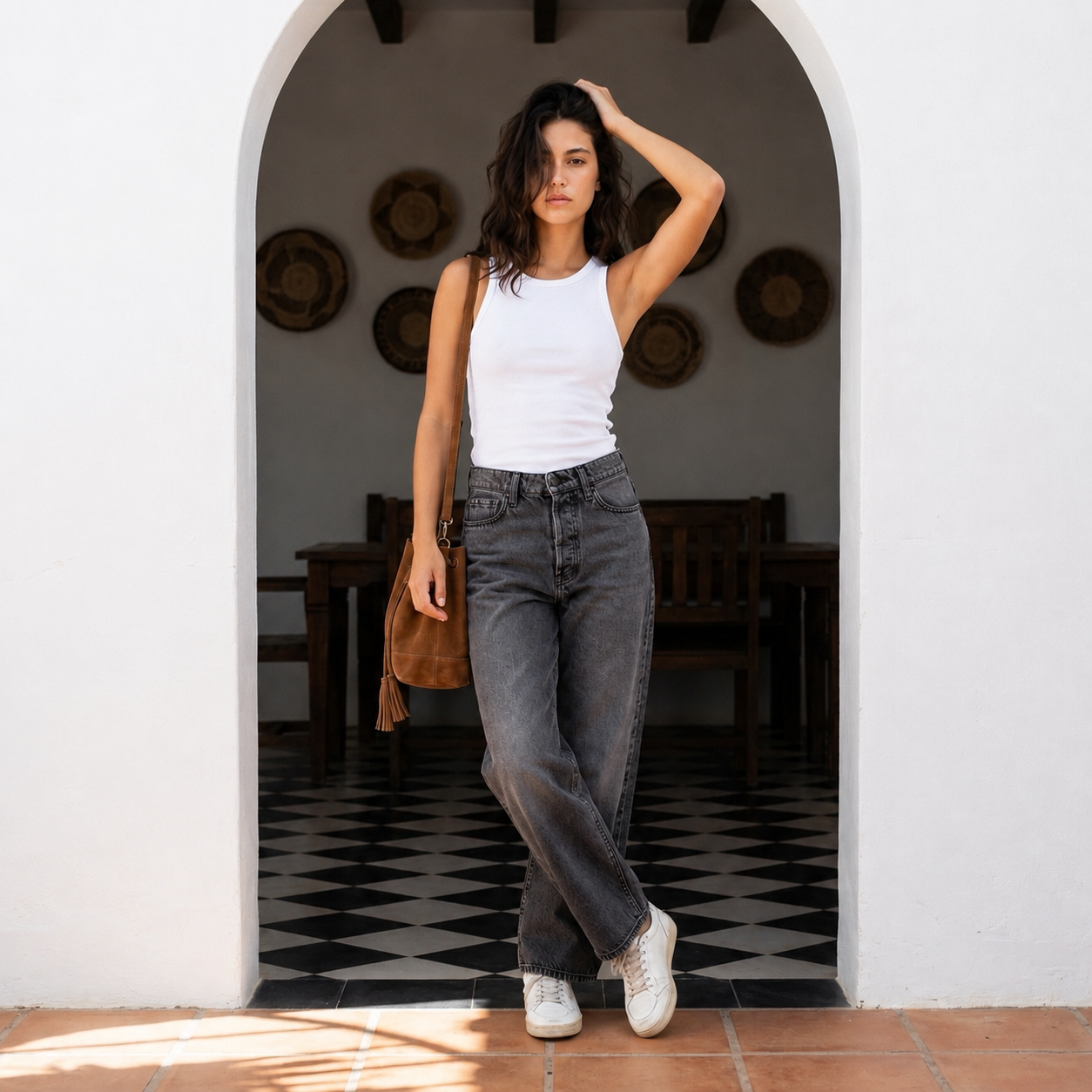 Blugi HUGO Jeans 933 Culotte Fit Gri Închis