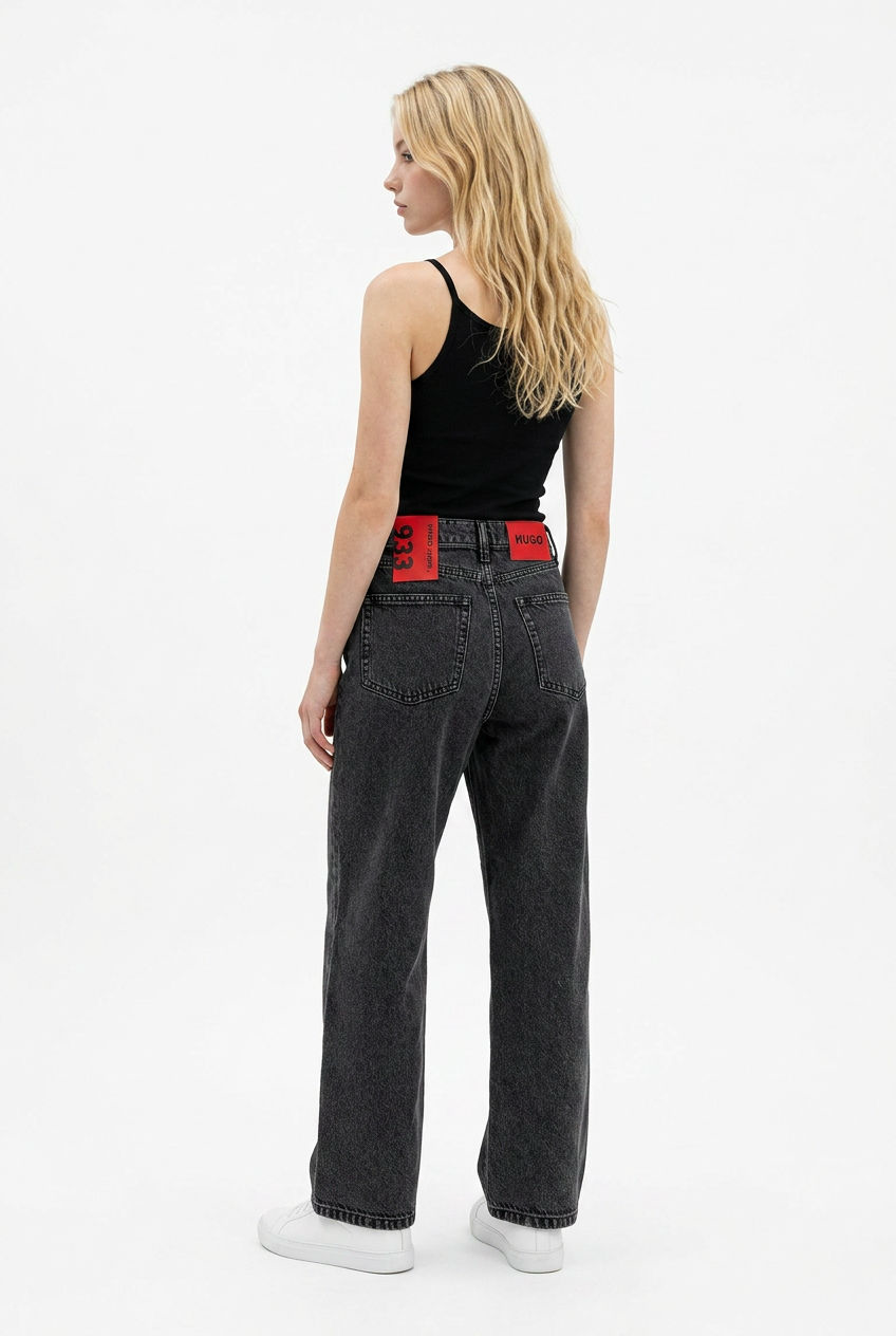 Blugi HUGO Jeans 933 Culotte Fit Gri Închis