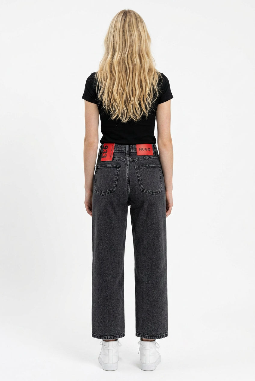 Blugi HUGO Jeans 933 Culotte Fit Gri Închis