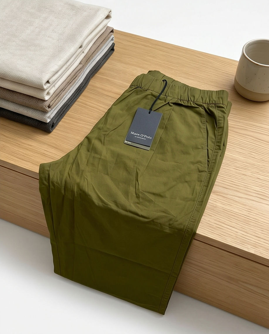 MARC O'POLO Pantaloni damă casual 100% bumbac, talie elastică, verde Fern Green