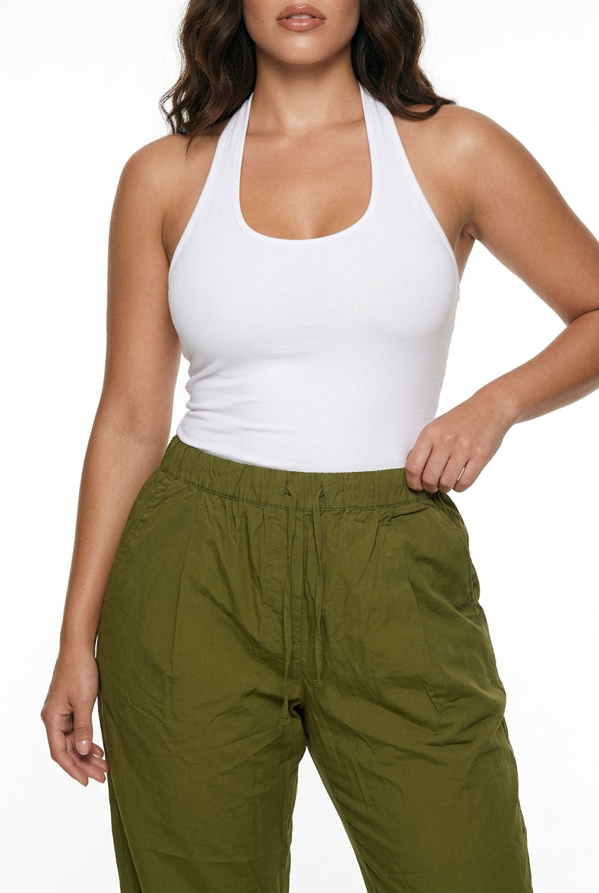 MARC O'POLO Pantaloni damă casual 100% bumbac, talie elastică, verde Fern Green