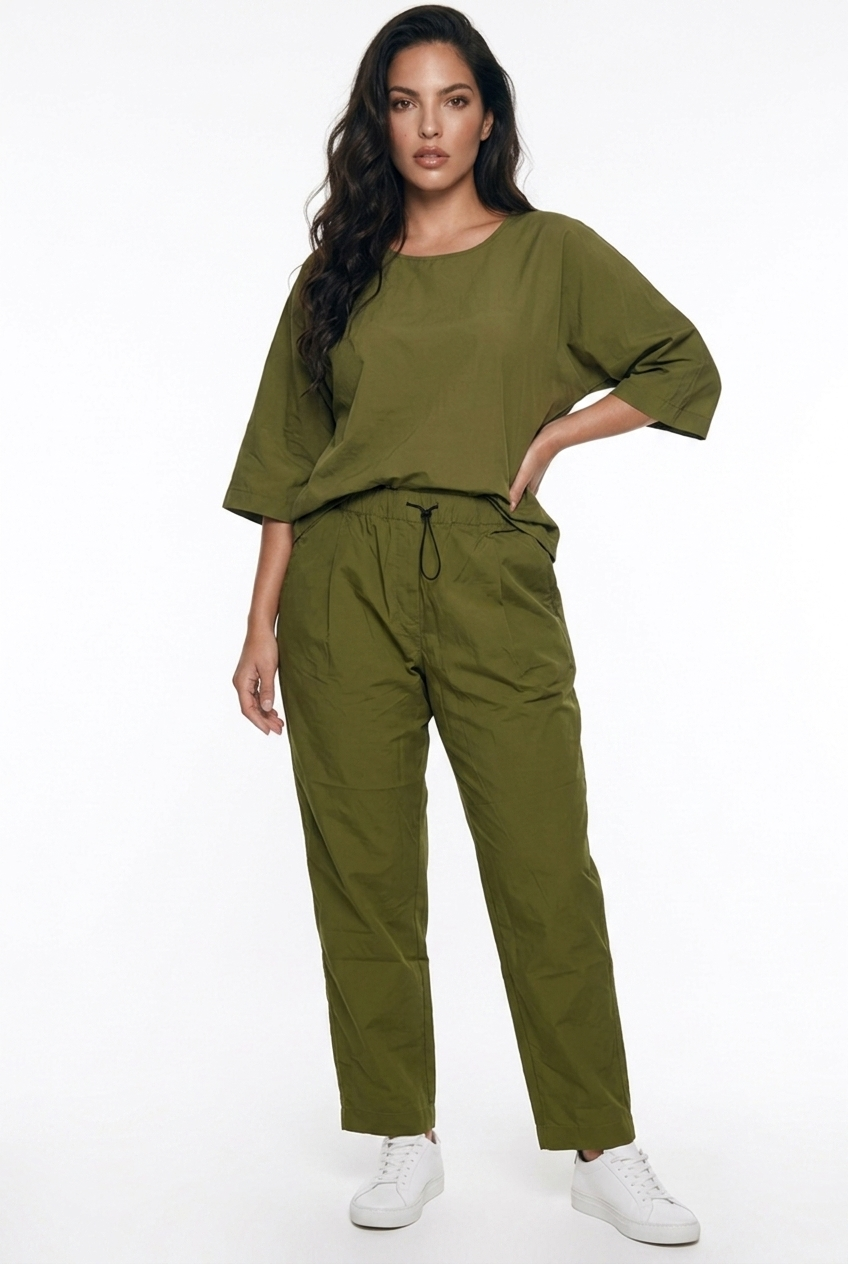 MARC O'POLO Pantaloni damă casual 100% bumbac, talie elastică, verde Fern Green