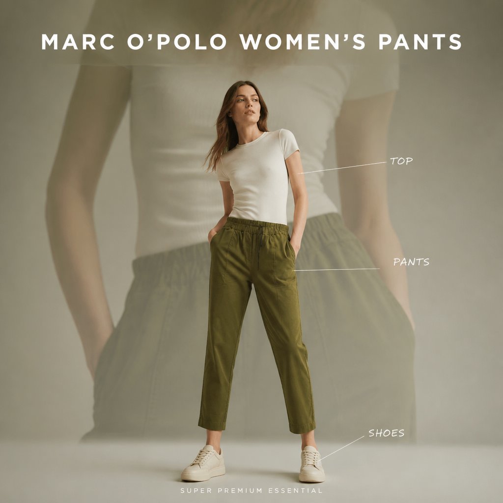MARC O'POLO Pantaloni damă casual 100% bumbac, talie elastică, verde Fern Green